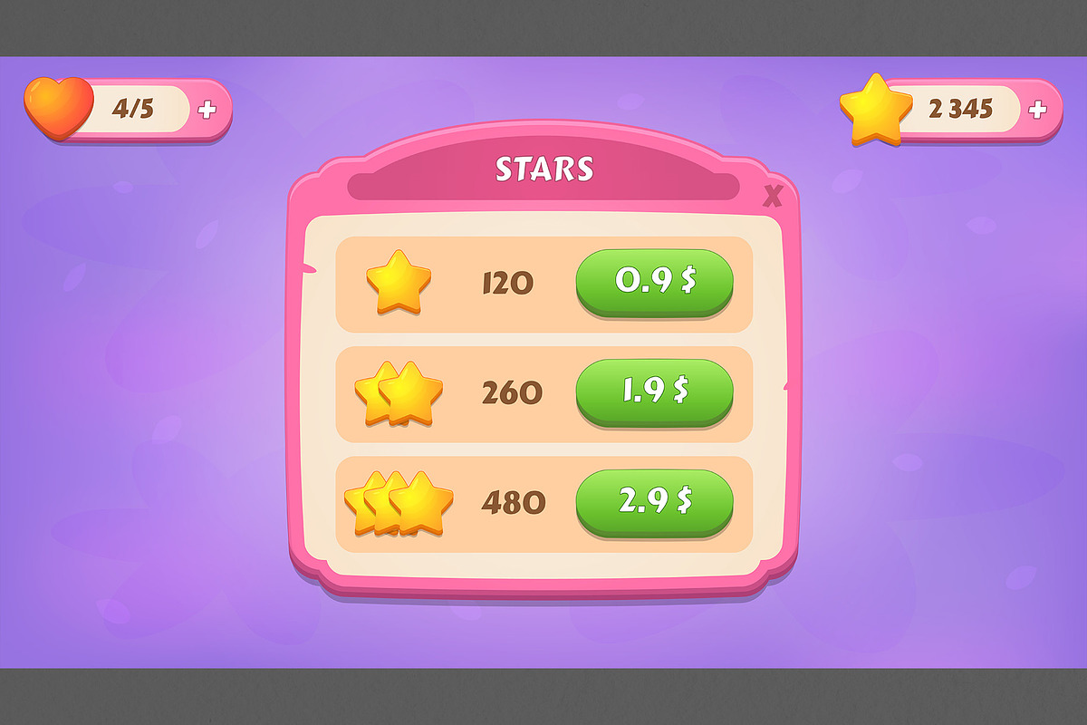 Pink GUI pack, casual, an UI Kit Template by KartInnka (Photo 8 of 15)