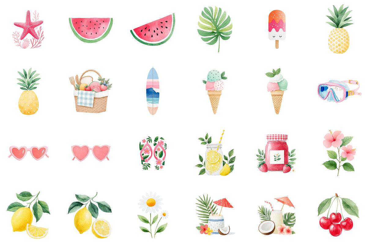 Summer Watercolor Clipart Set, an Illustration by Sublimation Artist (Photo 2 of 6)