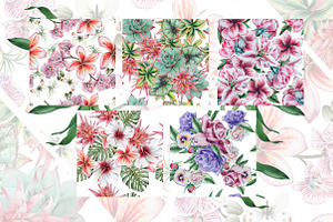 Watercolor Patterns With Flowers.