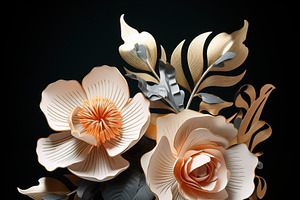 A Beautiful Arrangement Of Art Deco Paper Flowers Featuring A Large Rose And A