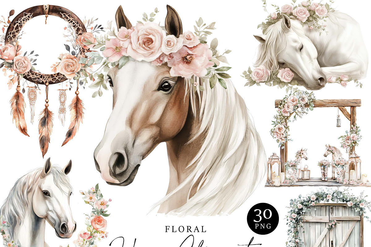 Watercolor Floral Horse Clipart, an Animal Illustration by Design Scotch (Photo 1 of 8)