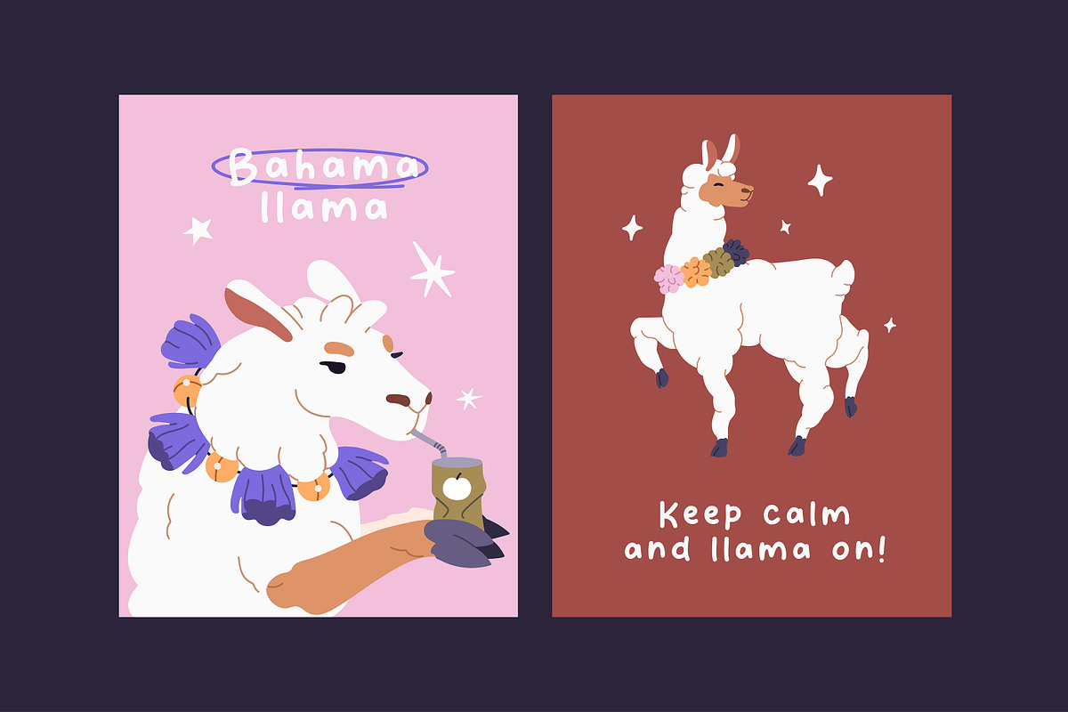 Cute alpacas, llamas set + cards, an Animal Illustration by PaperTrident (Photo 2 of 4)