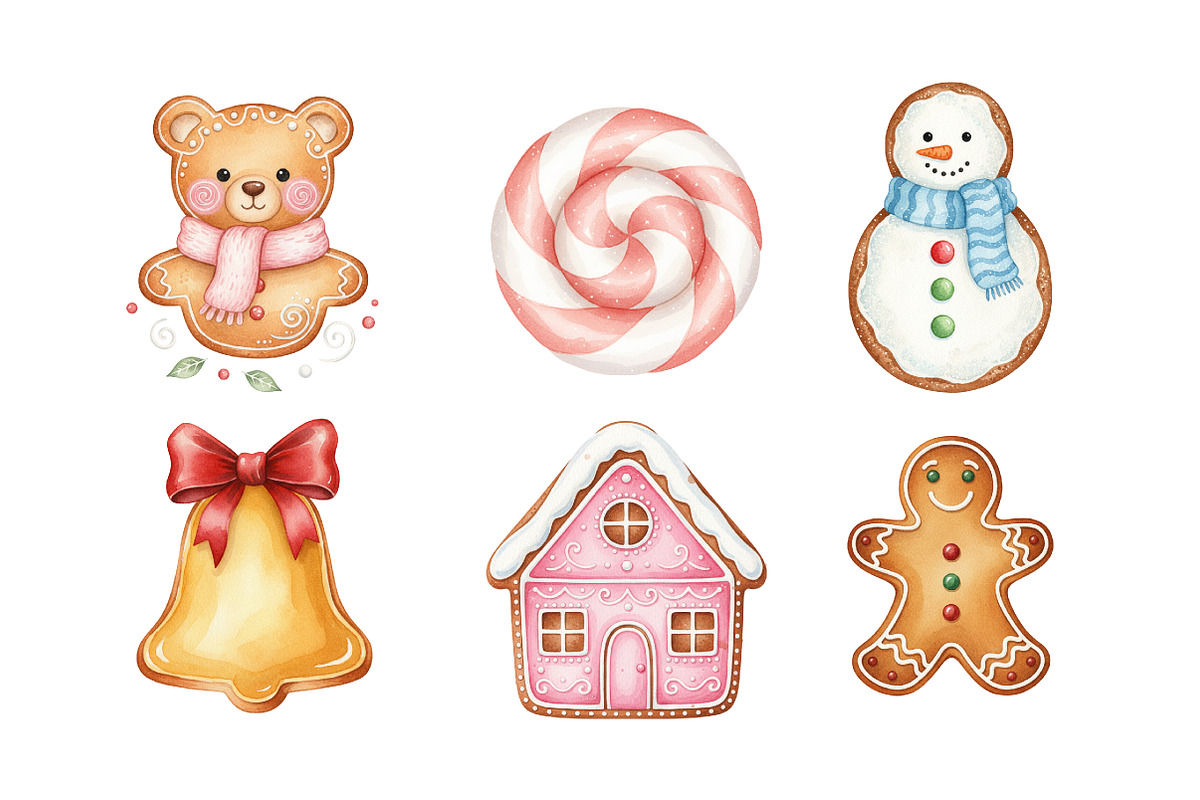 Watercolor Christmas Cookies Clipart, an Illustration by SinaCreation (Photo 3 of 7)