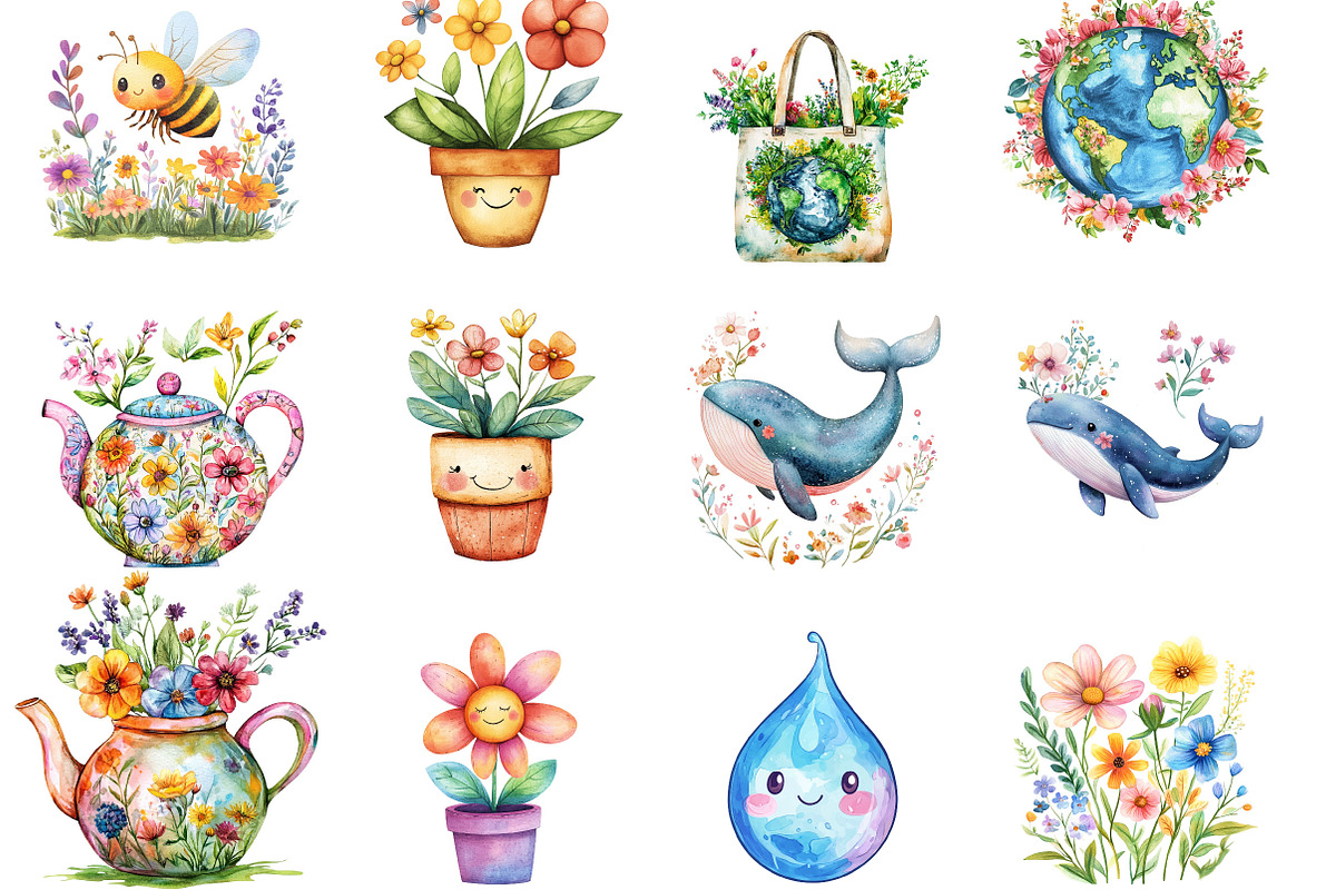 Retro Earth Day PNG Clipart Bundle, a Seasonal Illustration by Designking (Photo 2 of 5)