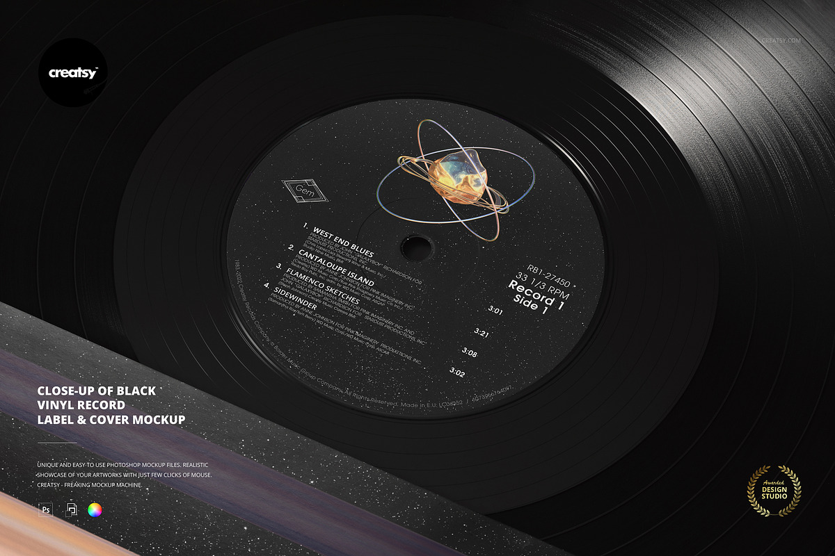 Vinyl Record Label & Cover Mockup, a Merchandise Mockup by creatsy5