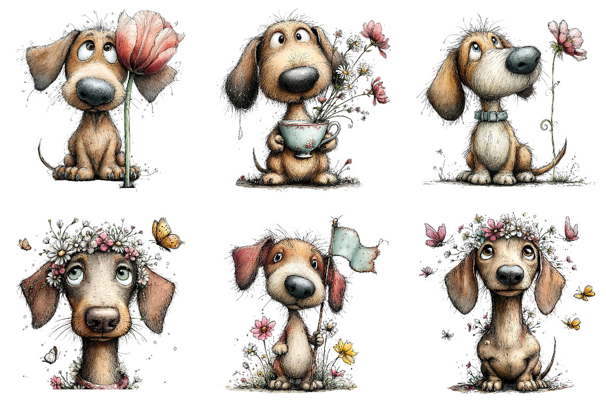 Whimsical Spring Dachshund Clipart, an Illustration by Dream Creation (Photo 3 of 6)