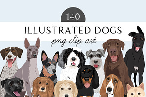 140 Detailed Dogs Clip Art Bundle