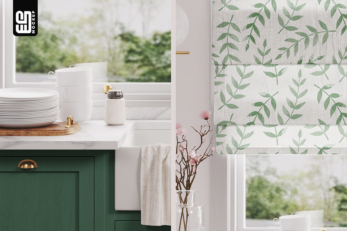 Roman Blinds on the Kitchen Mockup, a Household Mockup by SD Mockup (Photo 3 of 3)