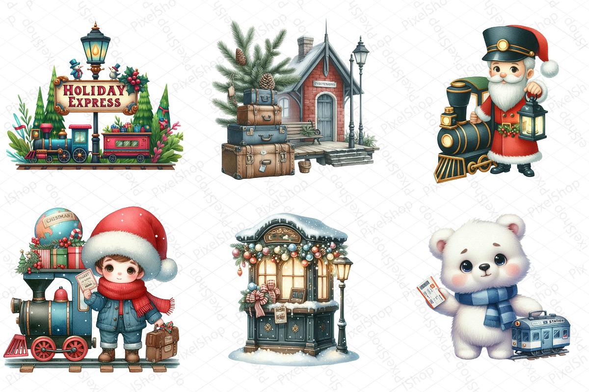 Christmas Train Station Clipart, an Illustration by DreamPrint404 (Photo 2 of 4)