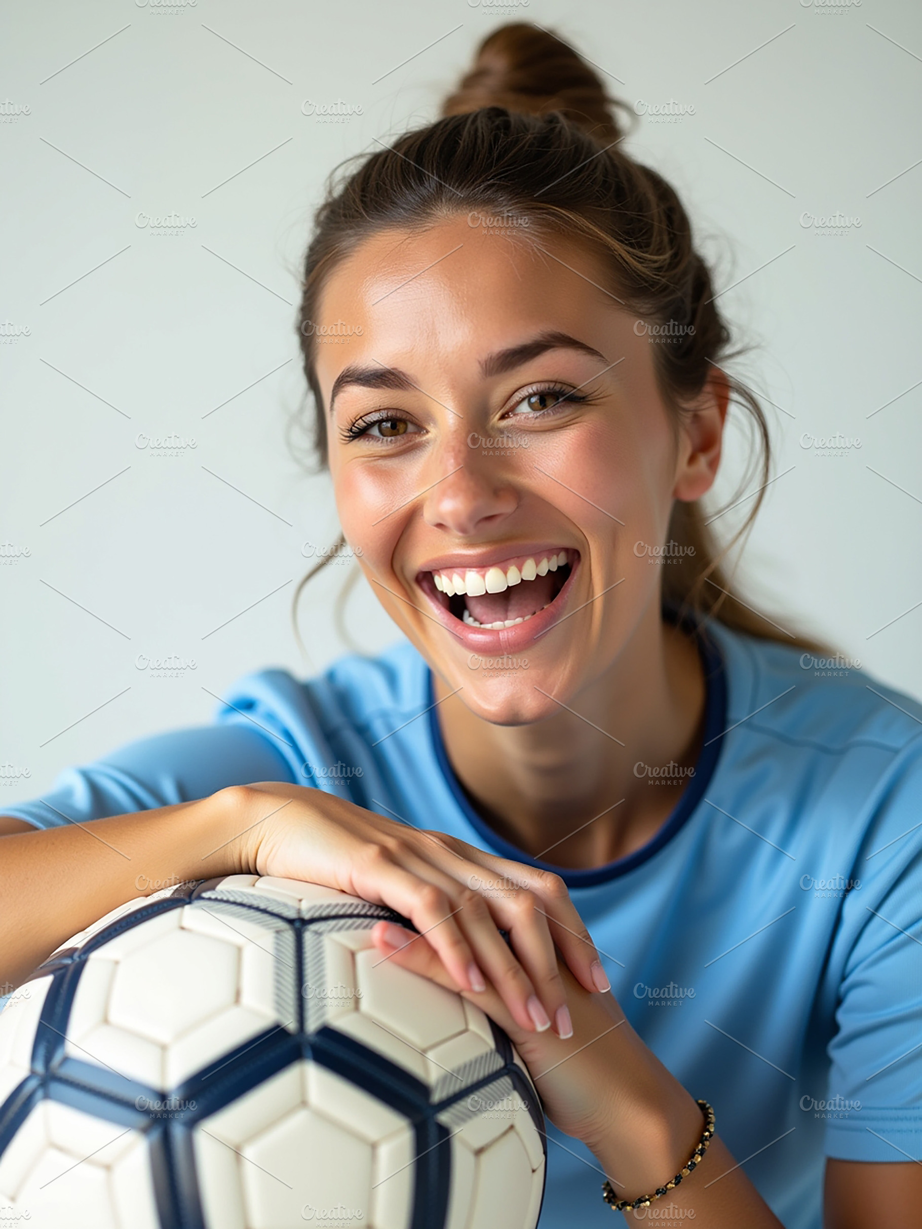 Female Soccer Player Smiling and car, a Sports & Recreation Photo by Stock Shape