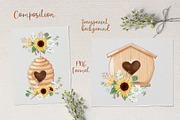 Bees & sunflowers Digital clipart., an Illustration by Yuliya Art (Thumbnail 2 of 8)