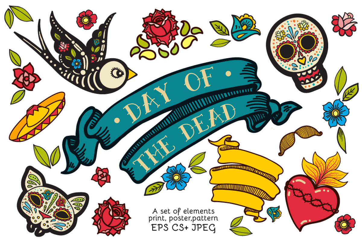 Day of the Dead. Hand drawn set., a Decorative Illustration by KundolaArt (Photo 1 of 8)