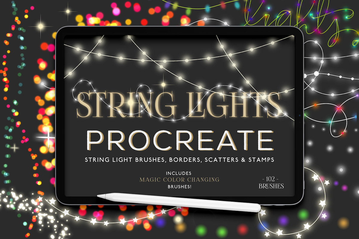 String Lights & Wreath Procreate Set, a Brush Add-On by Studio Kitsch (Photo 2 of 13)