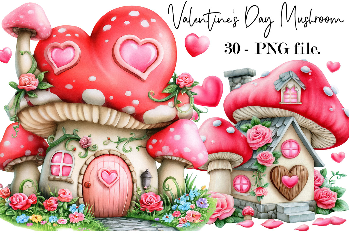 Valentine's Day Mushroom Sublimation, a Seasonal Illustration by SVGArt (Photo 1 of 5)