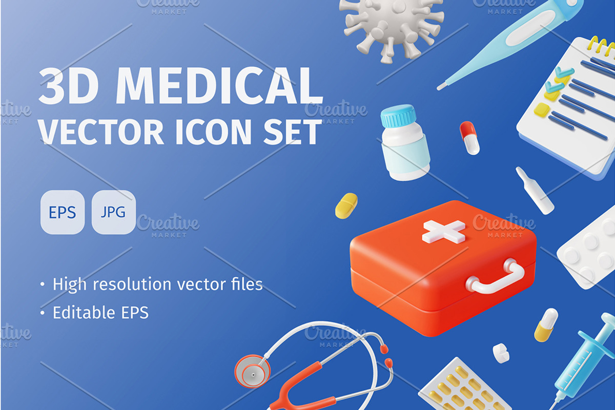 3d Medical Icons Set Health Concept, an Object 3D Model by 35lab (Photo 1 of 2)