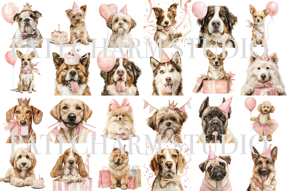 40 Birthday Dog Clipart PNGs, an Animal Illustration by Pati Charm Studio (Photo 2 of 9)