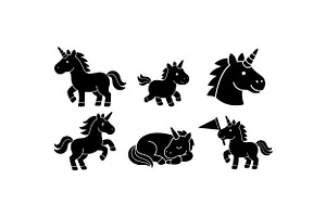 Cute Unicorn Silhouette Pack, an Illustration by designvectx