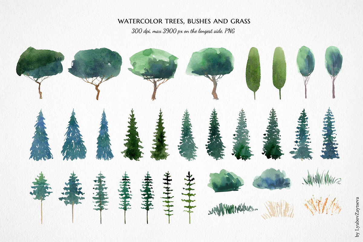 watercolor landscape creator clipart, a Decorative Illustration by LyubovZaytseva (Photo 6 of 27)