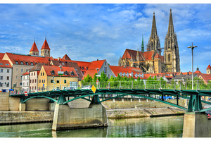 Eiserne Brucke, a bridge across Danube in Regensburg, Germany, an Architecture Photo by Leonid Andronov