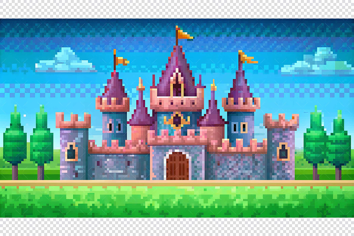 Castle Pixel Art Background, a Background Graphic by minhm2m (Photo 2 of 12)