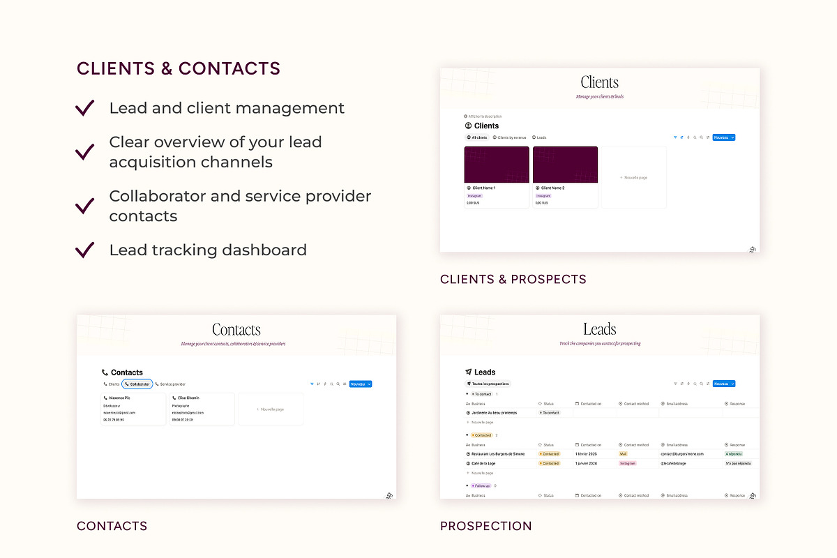Freelance Business Notion Template, an App Template by MargauxQuercy (Photo 4 of 9)