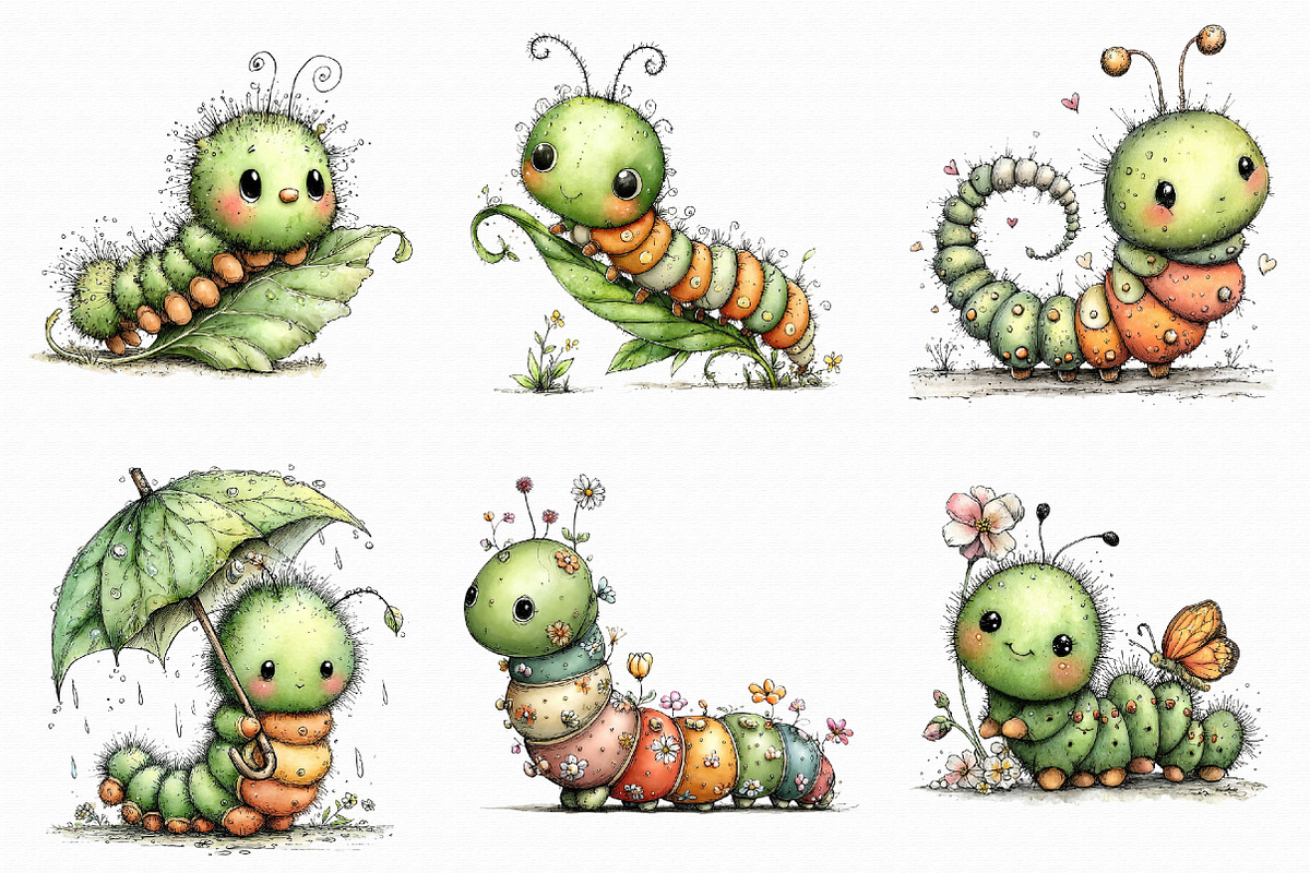 Whimsical Spring Caterpillar Clipart, an Illustration by Libby Wishes (Photo 8 of 8)