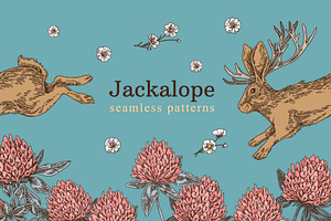 Jackalope. Seamless Patterns.