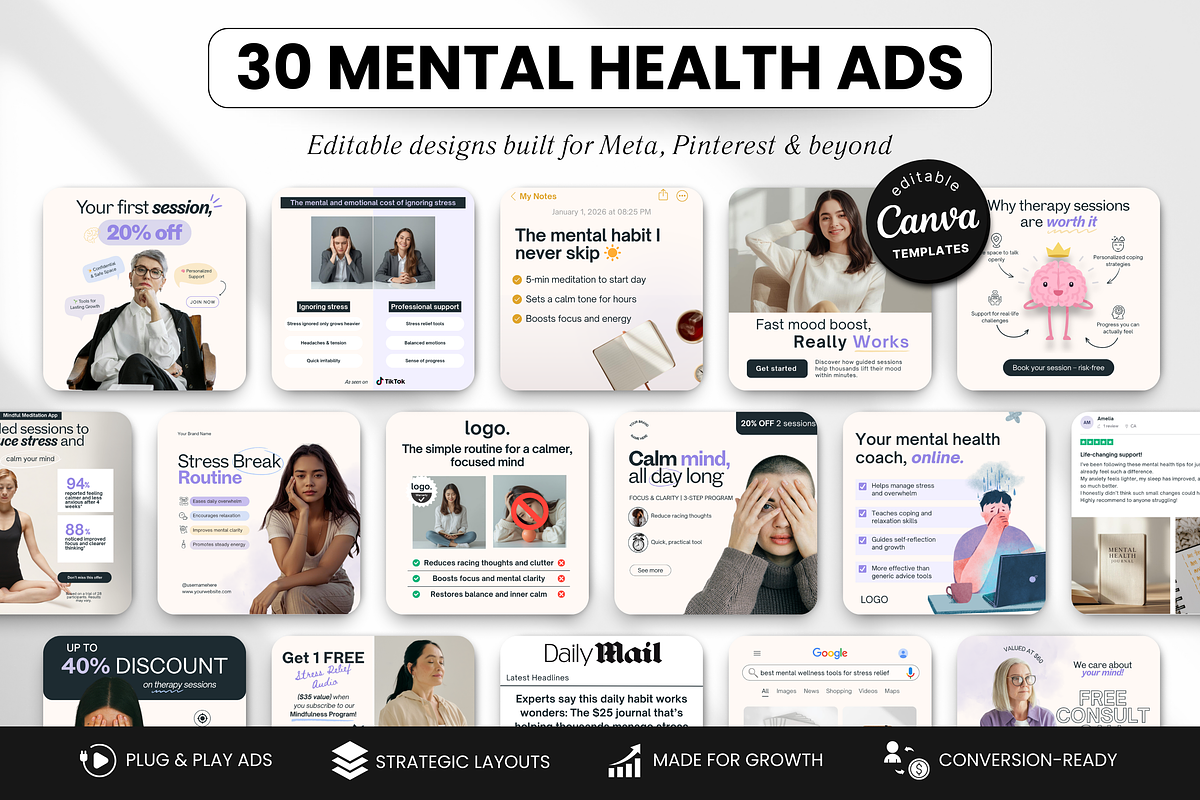 30 Mental Health Static Ad Templates Meta
