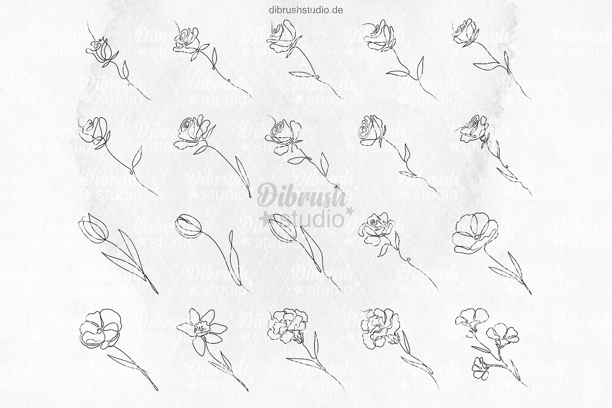 Procreate One Line Flowers, a Brush Add-On by DiBrush Studio (Photo 3 of 4)