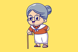 Cute Grandma Walking With Cane Stick, a Person Illustration by Catalyst Labs