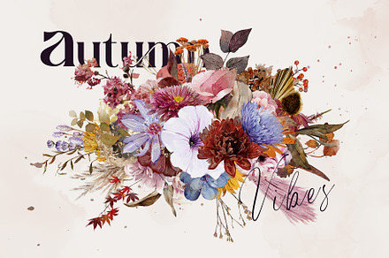 Watercolor Autumn Flowers & Leaves