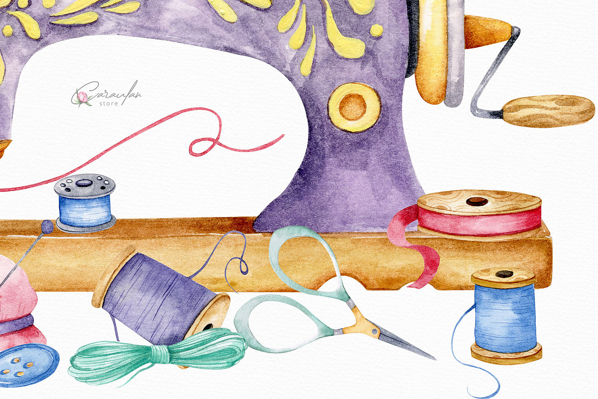 SEWING WATERCOLOR CLIPART, an Illustration by CaraulanStore (Photo 8 of 8)