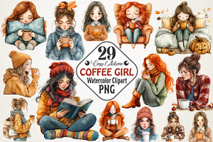 Cozy Autumn Coffee Girl Clipart Bund, an Illustration by RobertsArt