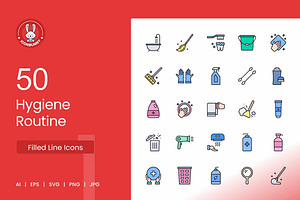 Hygiene Routine Filled Line Icons, an Icon by IconBunny