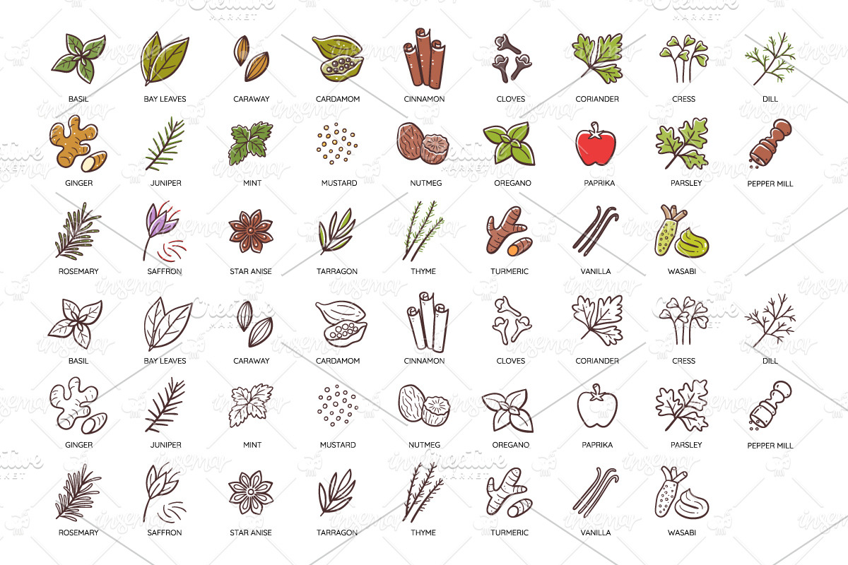Herbs & Spices Hand-drawn Food Icons, an Icon by insemar (Photo 2 of 3)