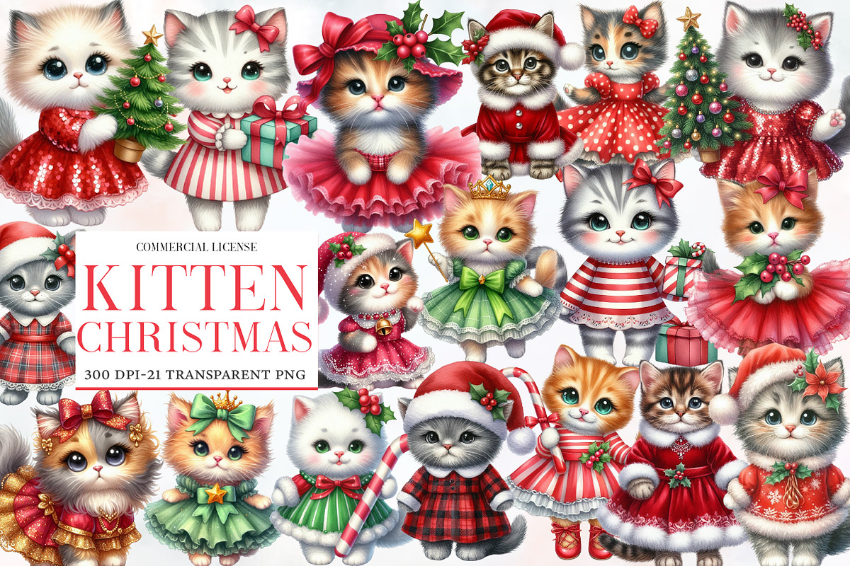 Kitten Christmas Clipart, an Illustration by Designworld (Photo 1 of 6)