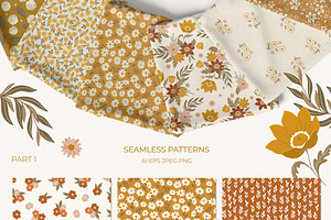 Warm Florals Pattern & Clipart