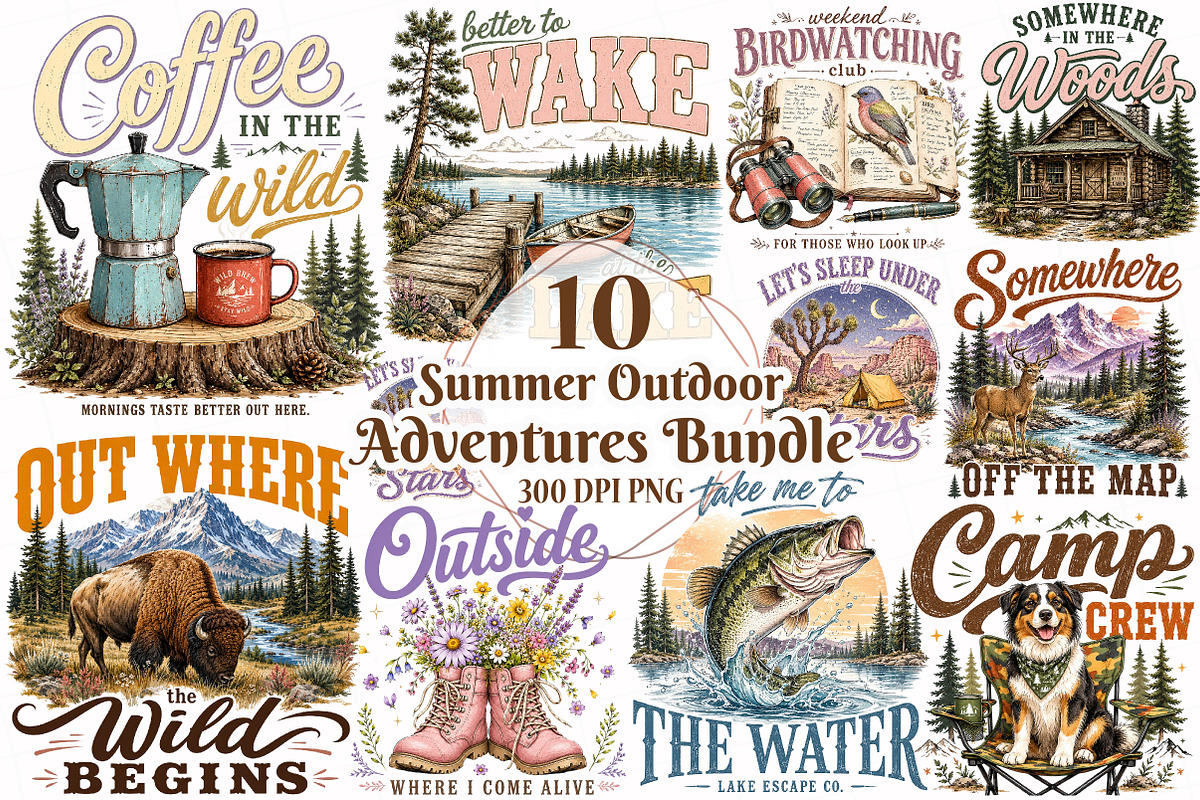 Summer Outdoor Adventures PNG Bundle, a Seasonal Illustration by OK Design (Photo 1 of 6)