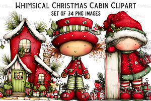 Whimsical Christmas Cabin Clipart, an Illustration by Craft Nest