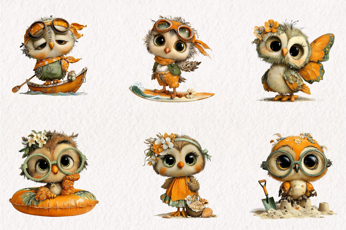 Whimsical Summer Owl Clipart PNG, an Illustration by CreationArt (Photo 5 of 7)