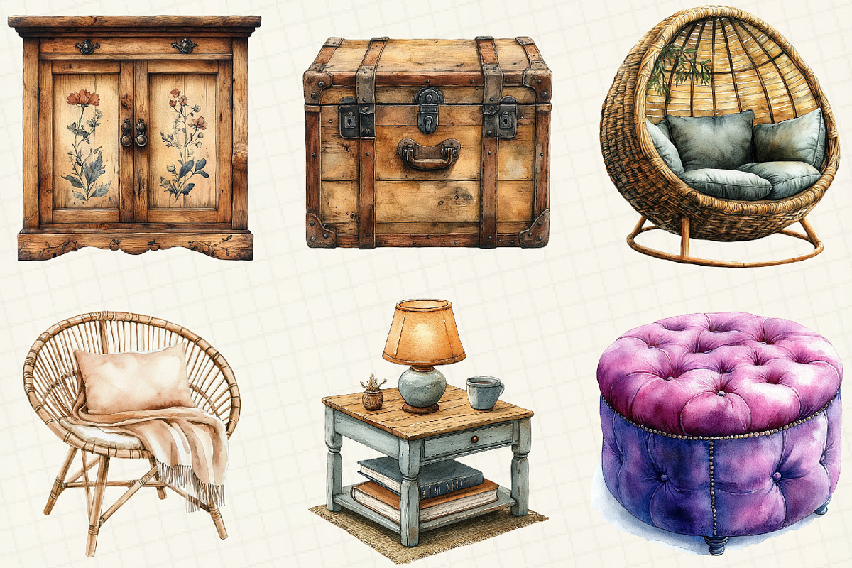 Watercolor Home Furniture Clipart, an Illustration by OK Design (Photo 4 of 5)