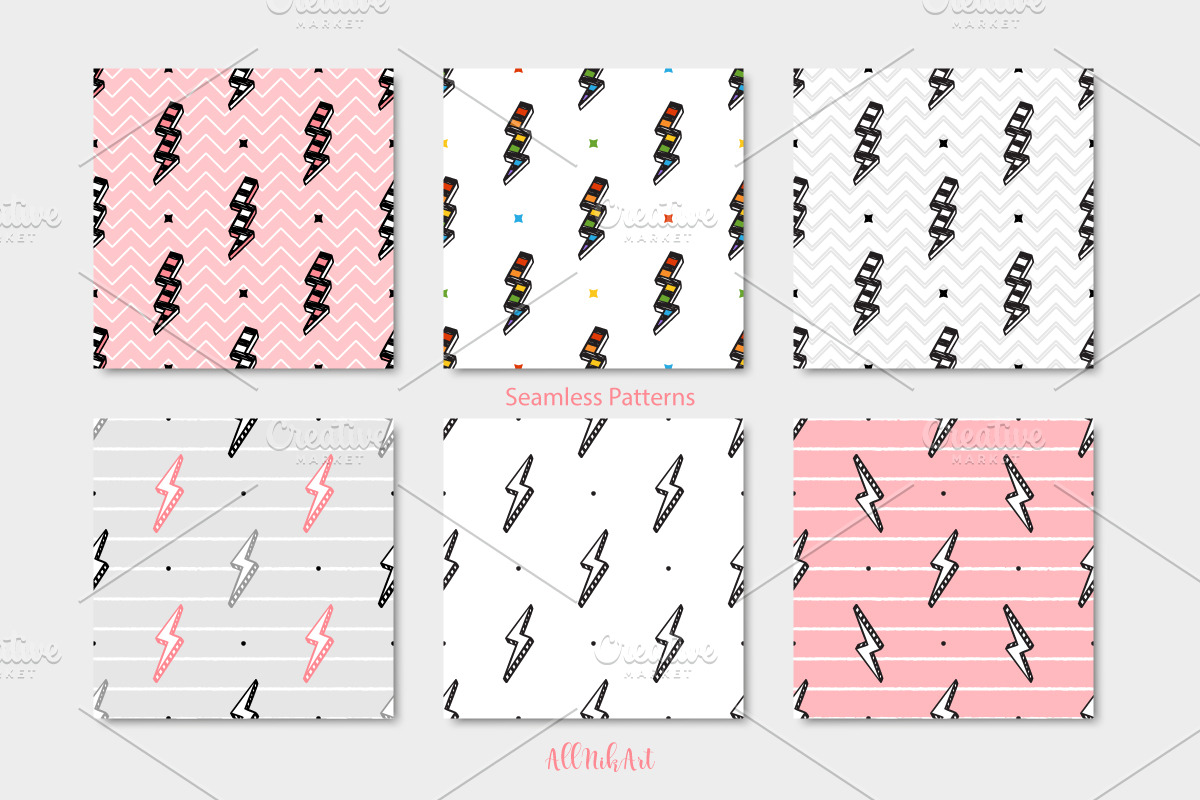 Thunderbolt Seamless Patterns, a Pattern Graphic by AllNikArt (Photo 5 of 6)