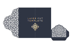 Vector wedding card laser cut template with mandala