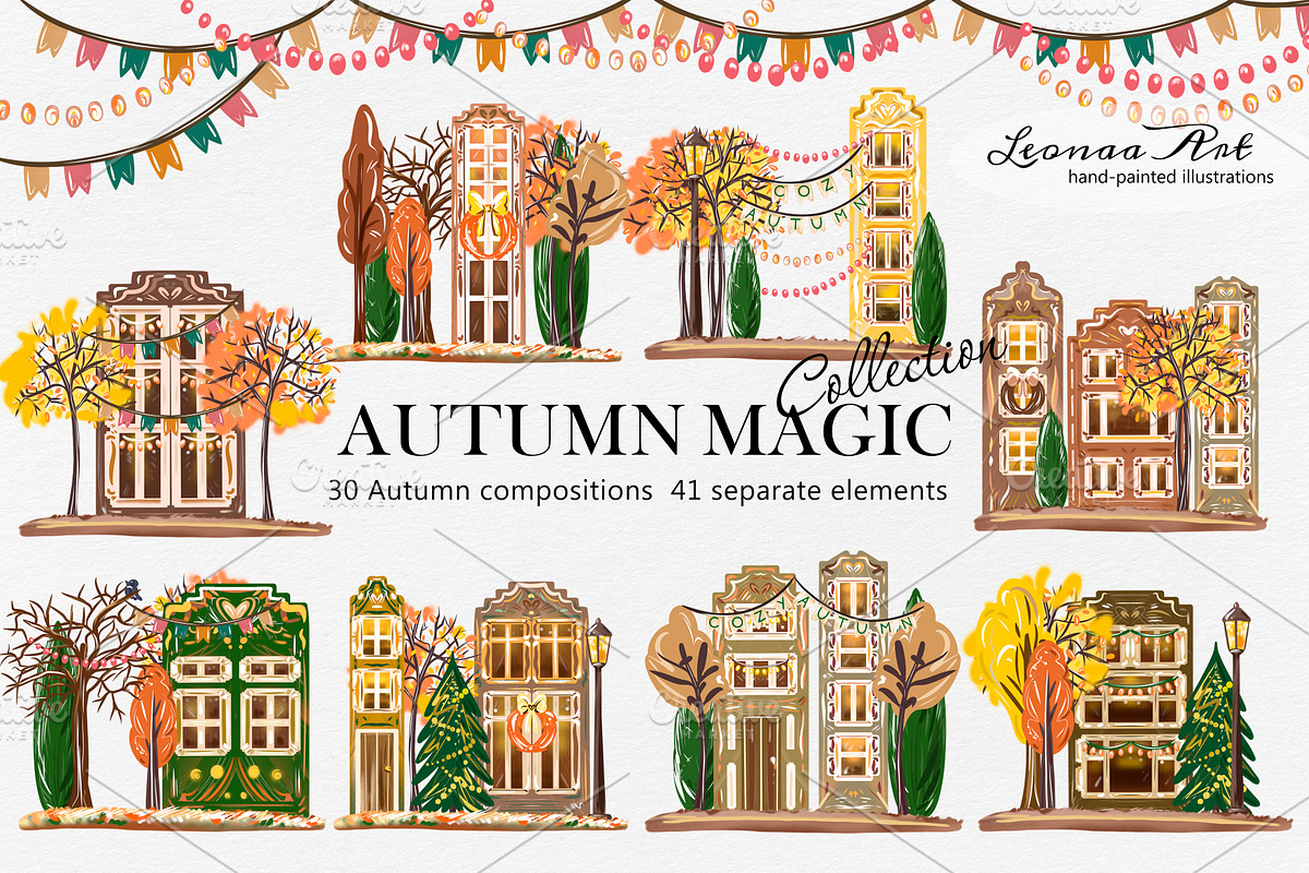 Autumn Magic Clip Art Set, a Seasonal Illustration by Leonaa art (Photo 2 of 9)