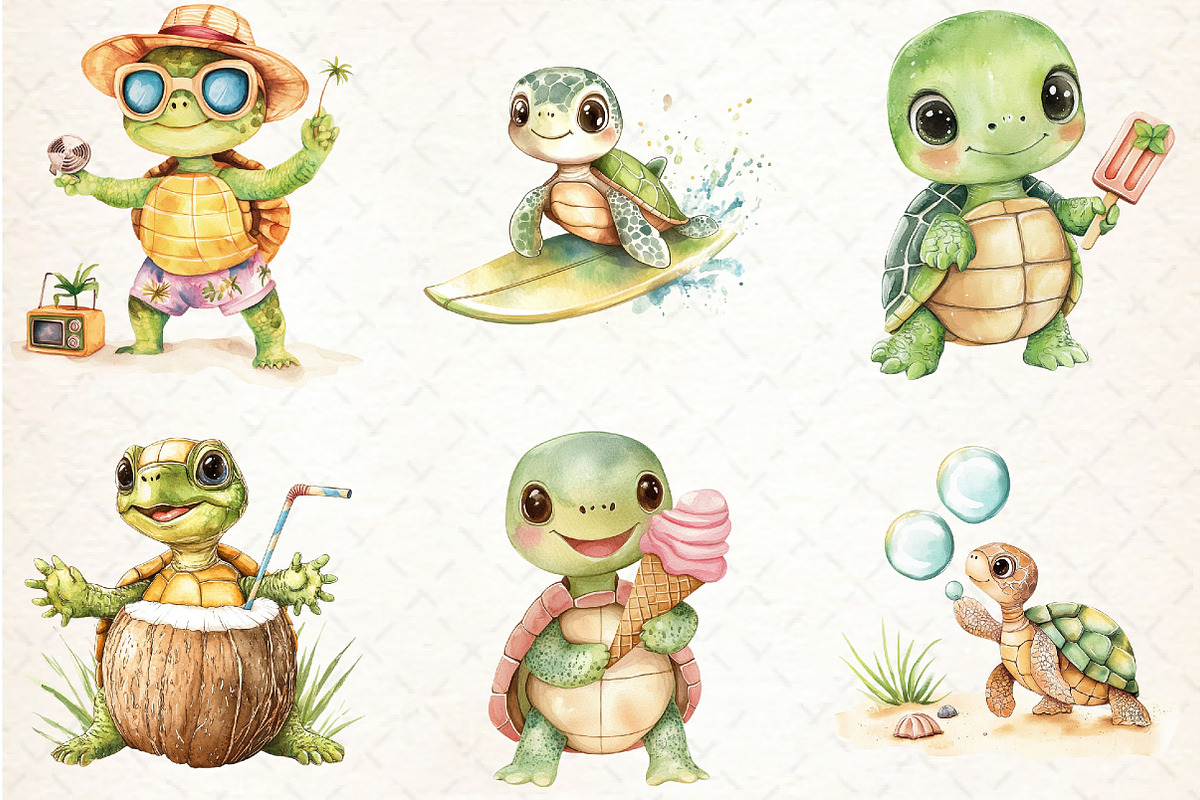 Summer Turtle Sublimation Clipart, an Illustration by Libby Wishes (Photo 2 of 7)