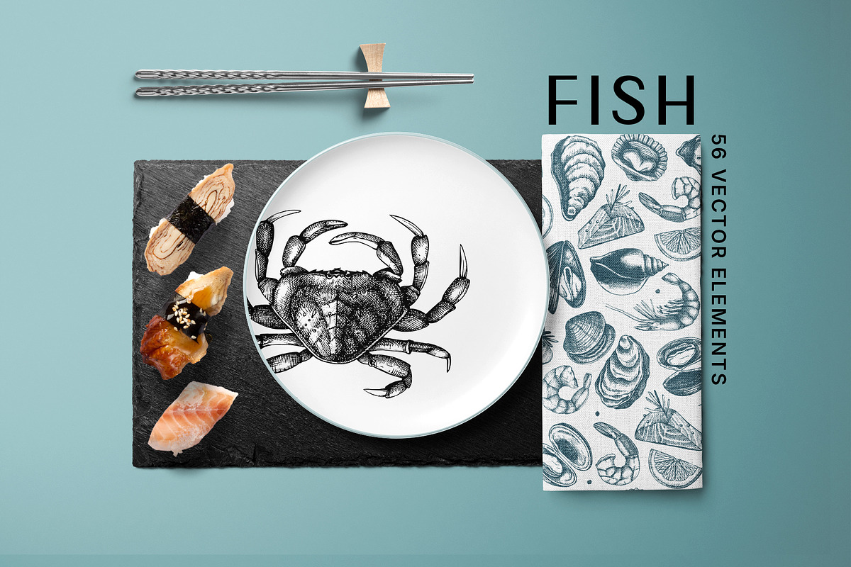 BUNDLE - Fish & Meat Vectors, a Food Illustration by Yevheniia (Photo 6 of 9)