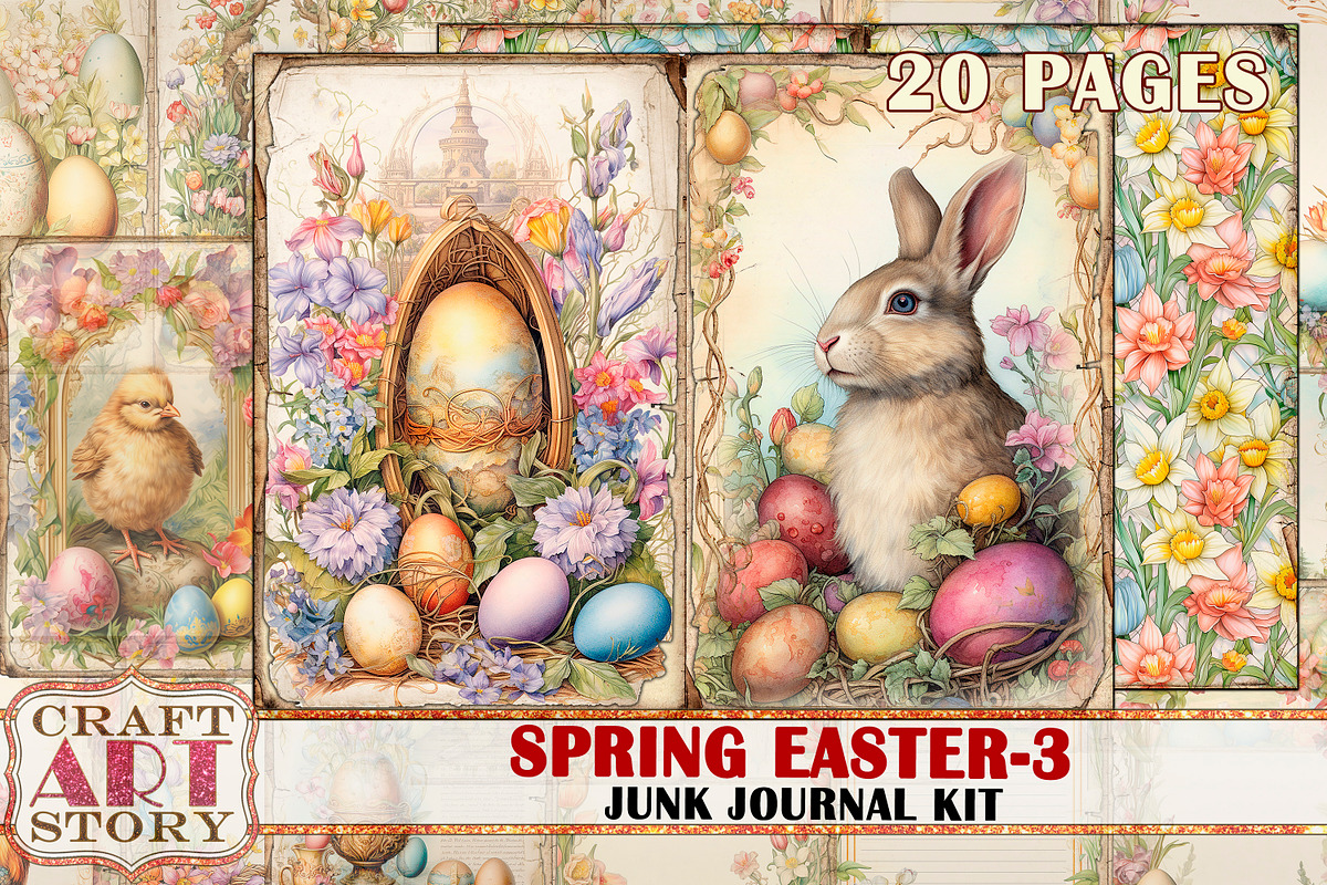 Spring Easter-3 junk journal Kit, a Seasonal Illustration by CraftArtStory (Photo 1 of 6)