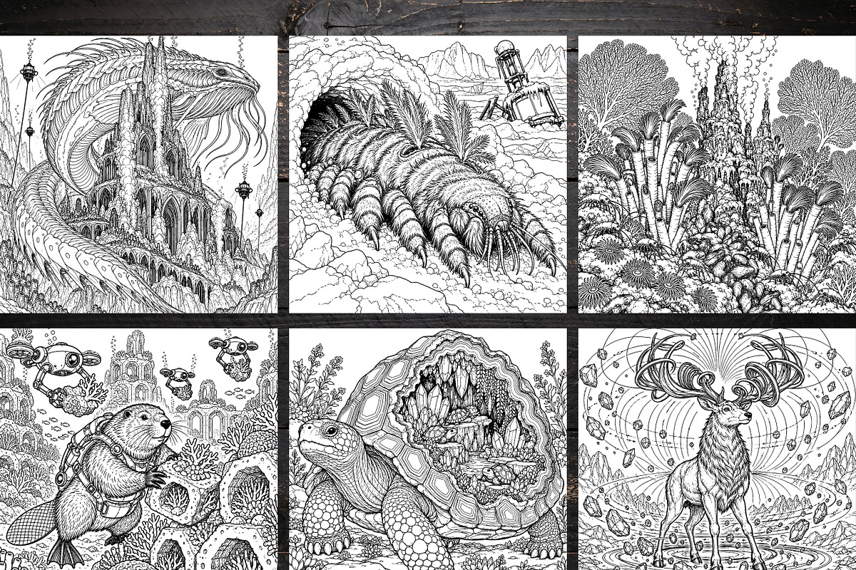 Alien Wildlife Coloring Pages Bundle, a Brochure Template by LA Design (Photo 4 of 10)