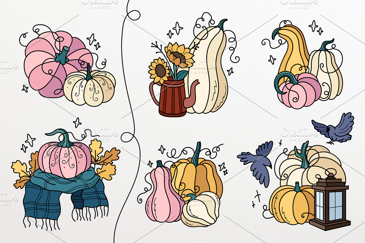Pumpkins & Autumn Decor Set, a Seasonal Illustration by Panna Limon Store (Photo 7 of 10)