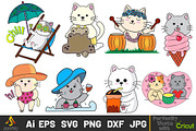 Kawaii Summer cats Beach party SVG, an Animal Illustration by ARTify Illustrations (Thumbnail 2 of 11)